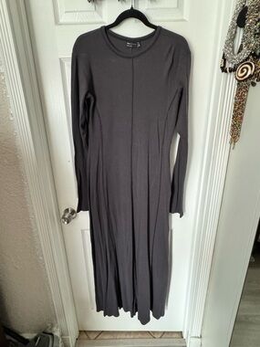 ASOS Long-Sleeve Crew Neck Maxi Dress in Charcoal